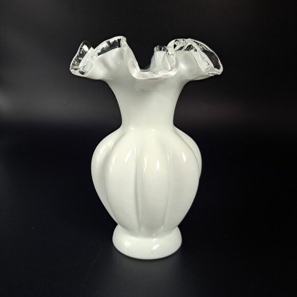 Fenton Silvercrest White Milk Glass Ruffled Melon Vase Elegant Home Decor - Picture 4 of 15